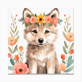 Floral Baby Wolf Nursery Illustration (50) Canvas Print