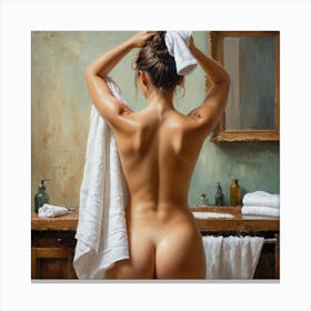 Nude Woman In Bathroom 1 Canvas Print