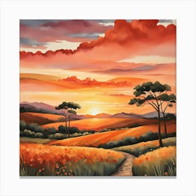 Sunset In The Field Canvas Print