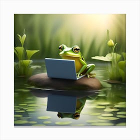 Rog Learning From Computer Sitting On Pond Canvas Print