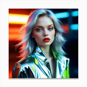 Neon Girl In Metallic Jacket Canvas Print