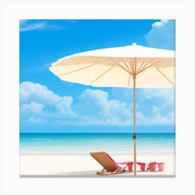 White Umbrella On The Beach Canvas Print