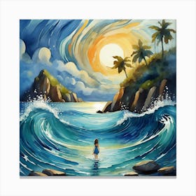 Girl In The Ocean Canvas Print