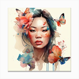 Watercolor Floral Asian Woman #1 Canvas Print