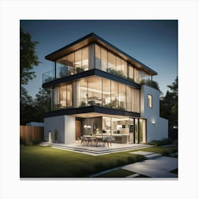 Modern House At Night Canvas Print