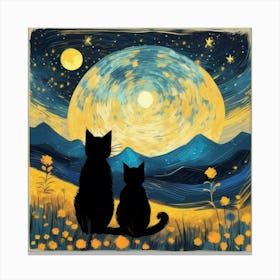 van gogh Cats In The Moonlight Canvas Print