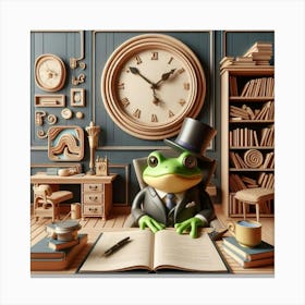 Frog In Office Canvas Print