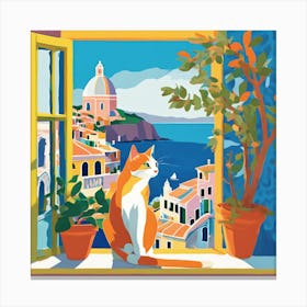 Open Window With Cat Matisse Style Amalfi Coast 27 Canvas Print