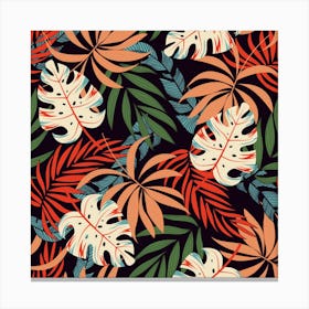 Fashionable Seamless Tropical Pattern With Bright Pink Yellow Plants Leaves Canvas Print
