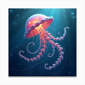 A Whimsical Jellyfish With Tendrils Of Glowing, Fractal Patterns Drifting Through A Magical Sea Canvas Print