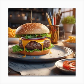 Hamburger On A Plate 174 Canvas Print