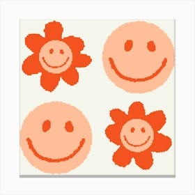 Peach Fuzz Smiley Faces, Groovy Design Canvas Print