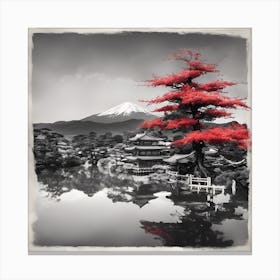 Red Tree In Front Of Mt Fuji Canvas Print