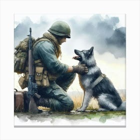 Soldier And His Dog Canvas Print