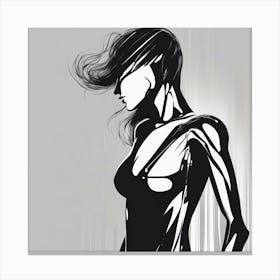 Negative Space Comic Art, Fierce Heroine, Silhouette, Black And White Backdrop, Clean Lines, Minimal (1) Canvas Print