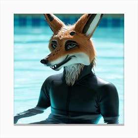 Fox In The Pool Canvas Print