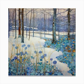 Flowers  In The Snow Canvas Print