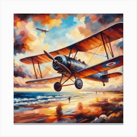 Biplane At Sunset Canvas Print