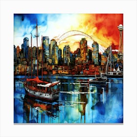 Harbour At Sunset - Seattle Seascape Canvas Print