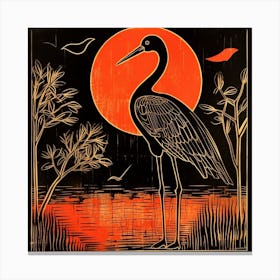 Retro Bird Lithograph Flamingo 1 Canvas Print