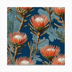 Default Coral Proteas Painted On Blue Art 1 Canvas Print