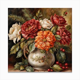 Rustic Christman Flowers Painting (31) Canvas Print