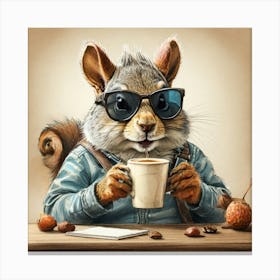 Squirrel With A Cup Of Coffee 4 Canvas Print