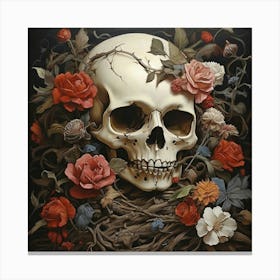 Skull With Roses Canvas Print