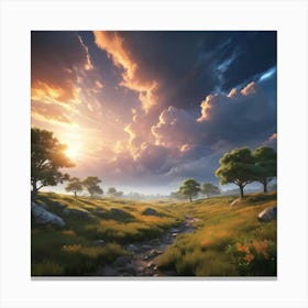 Sunset Over Serene Meadows Canvas Print