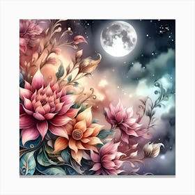 Lotus Flowers In The Night Sky Canvas Print