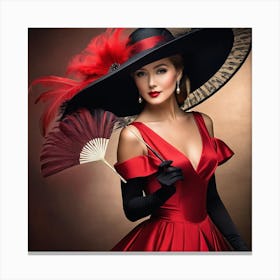 Victorian Woman In A Red Dress Canvas Print