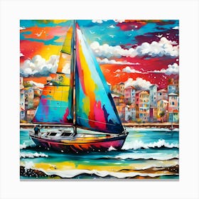 Sailing Boat Docking Amidst Beach Delight Canvas Print