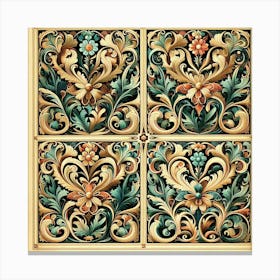 William Morris Inspired Patterns Embellishing The Pages Of An Antique Book, Style Vintage Printmaking 2 Canvas Print