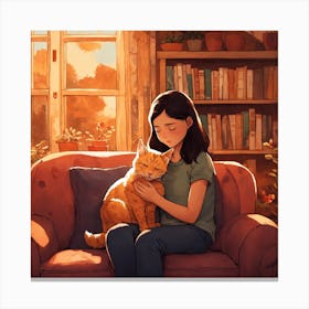 Girl And Her Cat Canvas Print