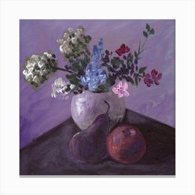 Flowers And Fruits - classical hand painted square purple floral bedroom living room figurative Canvas Print
