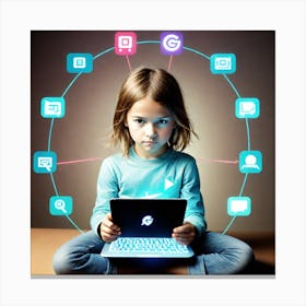 Young Girl Using A Laptop 3 Canvas Print