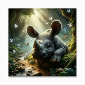 Baby Rhino In The Forest Canvas Print