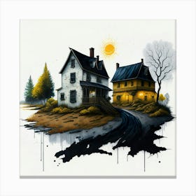 Colored House Ink Painting (109) Canvas Print