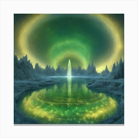 This Is A Surreal, Intricate Green Cg Rendering Graph,A Blue And Yellowe Fountain Of Life,The Transp (1) Canvas Print