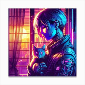 Cyberpunk Girl With Cat 1 Canvas Print