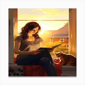 Comic book lifestyle scene, Girl Reading A Book Canvas Print