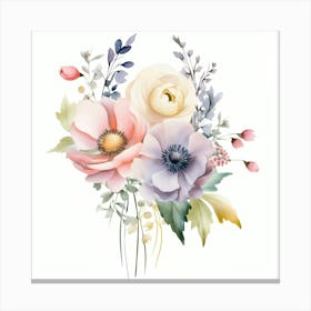 Watercolor Flowers Bouquet 3 Canvas Print