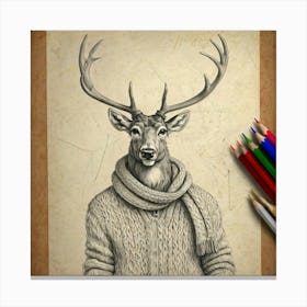 Deer In Sweater 4 Canvas Print