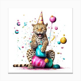 Leopard In A Party Hat Canvas Print