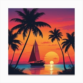 Sunset With Palm Trees 1 Canvas Print