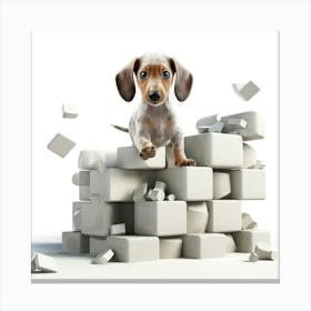 Dog On A Pile Of Blocks Canvas Print