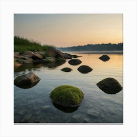 Mossy Rocks In The Water Canvas Print