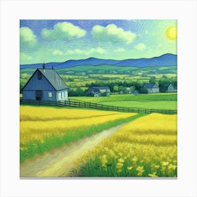 A Rustic Paradise Farmhouse and Pasture Bliss Yellow Field Canvas Print