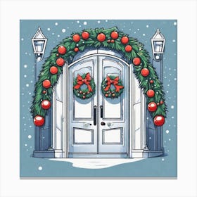 Christmas Decoration On Home Door Sticker 2d Cute Fantasy Dreamy Vector Illustration 2d Flat (6) Canvas Print