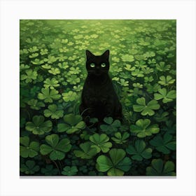 Black Cat In Shamrocks Canvas Print